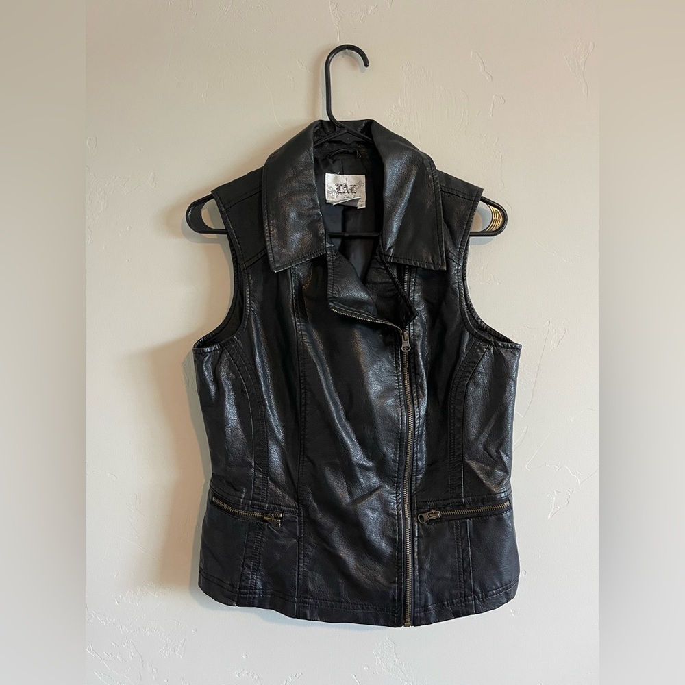 Live a Little Black Leather Sleeveless Jacket